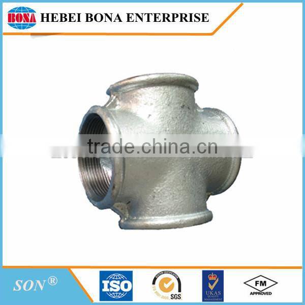 High quality galvanized malleable iron pipe fittings cross with competitive pirce