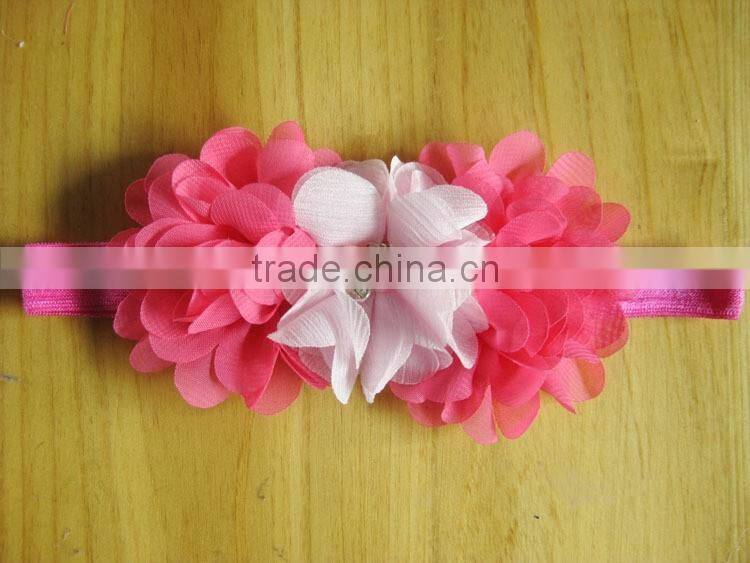 chiffon flower with pearl rhinestone in center for kids hair accessories