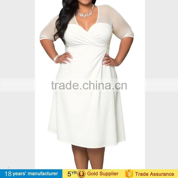 Elegant plus size sexy cocktail party knee length fashionable dress designs for fat women wear xxx large dress