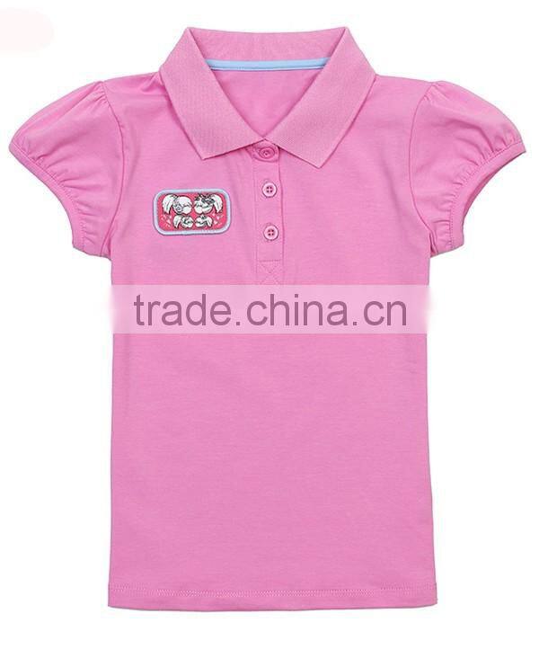 Applique short sleeve 95% cotton 5% spandex girls polo shirts