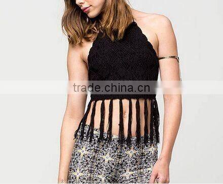 Sexy Backless Tassel Crochet Fringe Womens Halter Tops HST2132