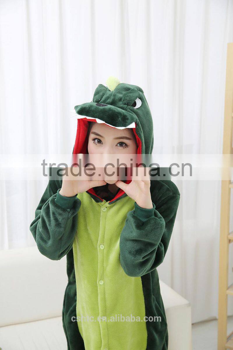 flannel cartoon adult animal jumpsuit animal pajamas jumpsuit green dinosaur design