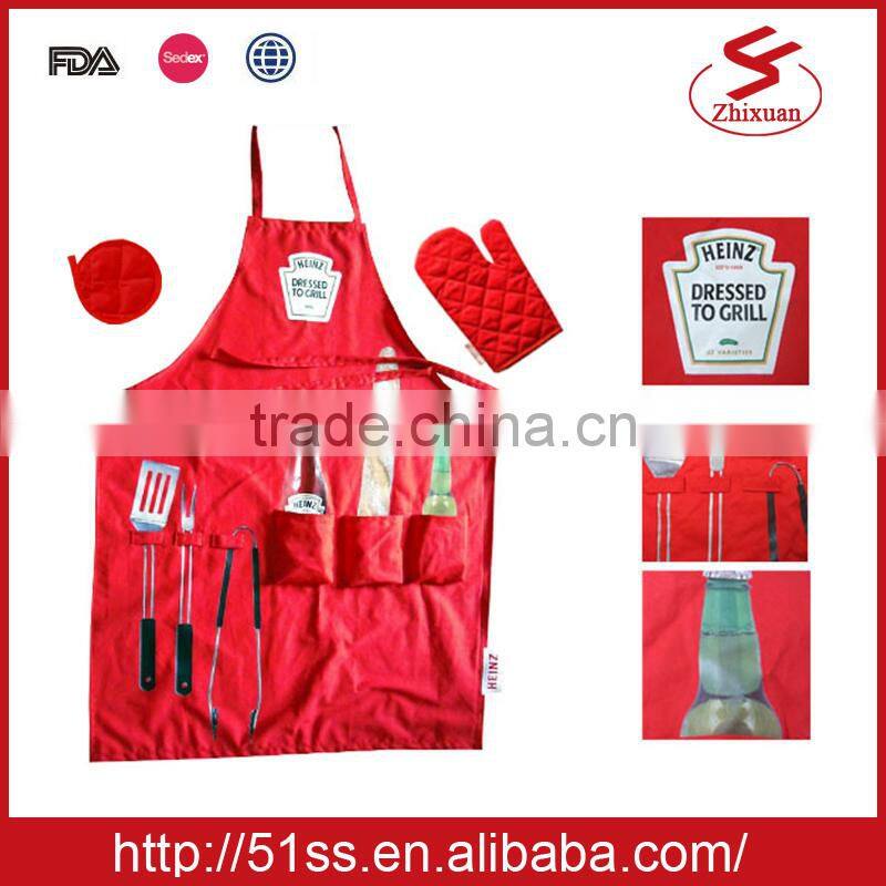 HEINZ kitchen apron set with front pockets, oven mitt and heat-proof mat