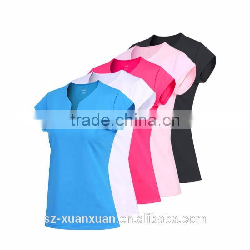 Wholesale candy color shirt body tight v-neck sportsware T-shirt for women