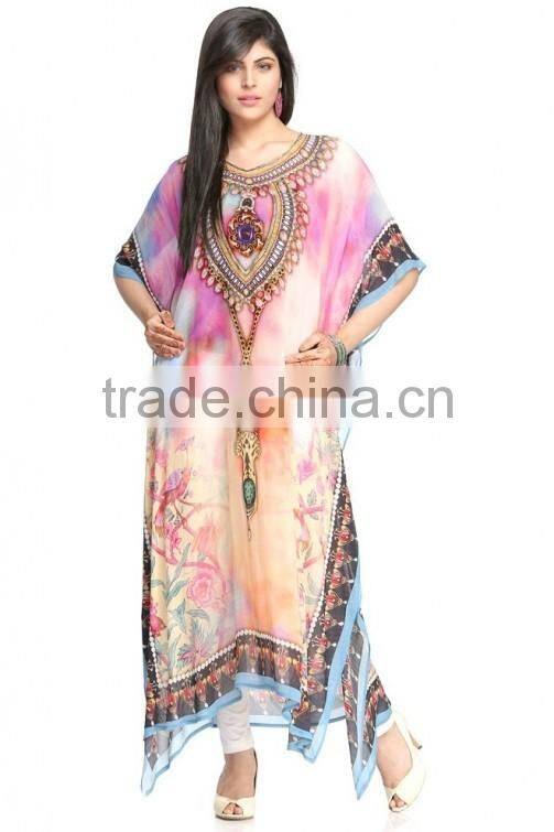 Indian Girls Kaftan Sexy Wear Poncho Fashionable Caftan Dress Poly Silk Girls Long Kaftan