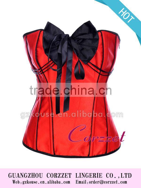 Satin Black Bow Decoration Red Wonder Woman Corset Tops