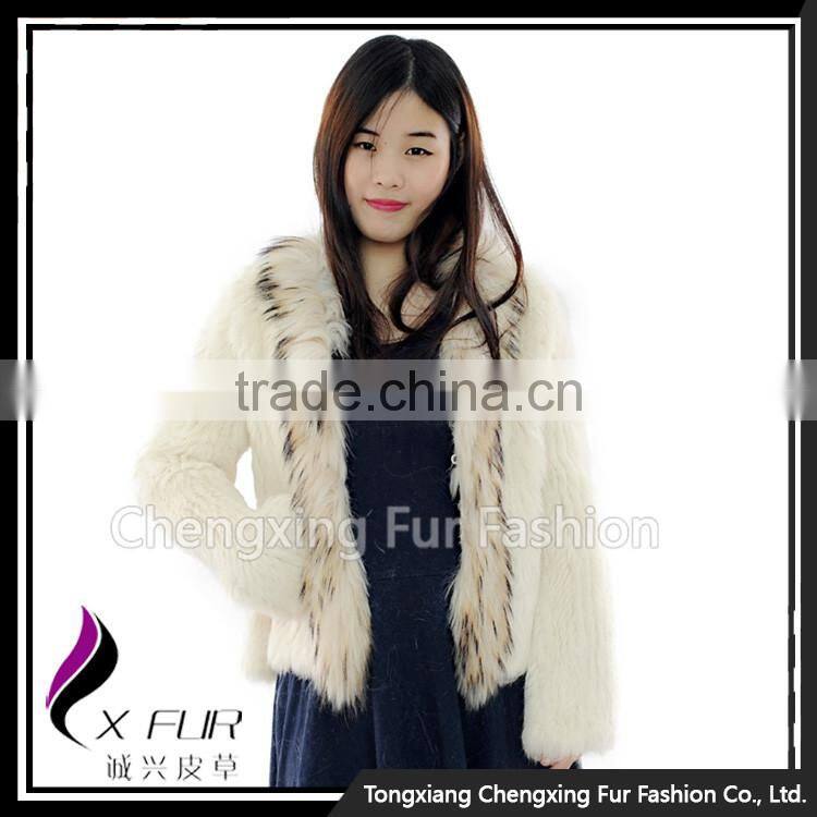 CX-G-A-95C Flower Pattern Genunie Rabbit Fur Jacket