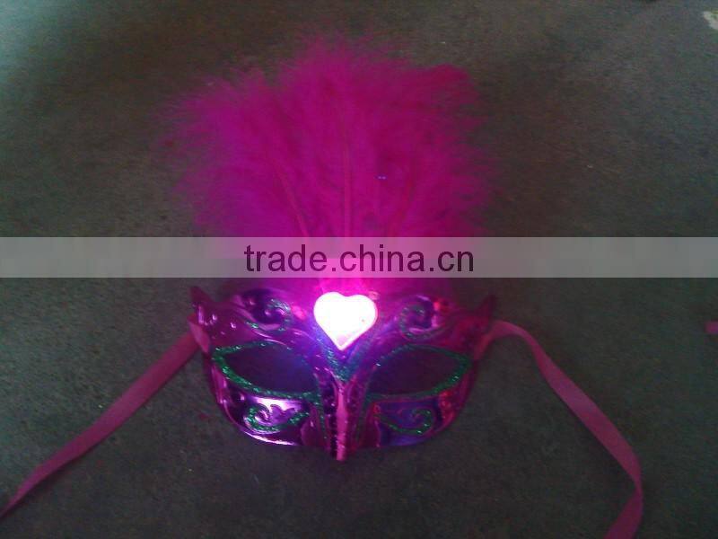 2014 wholesale feather led flashing light party masks