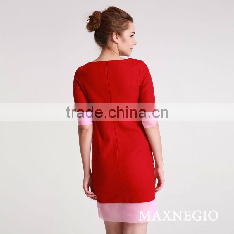 New casual spricing plaid red color three quarter sleeve dress