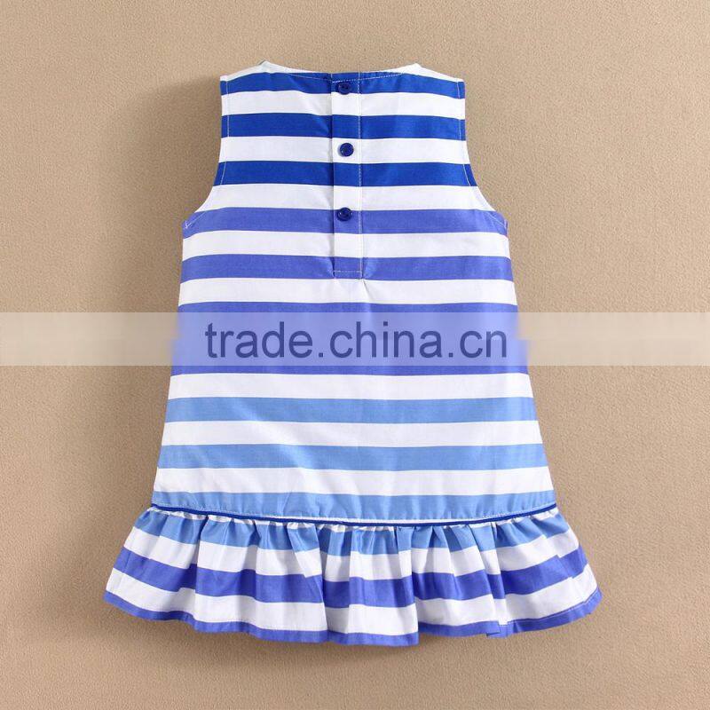 MOMANDBAB CUTE Children Dress Girls Seasides Blue White Striped Dress Childten Clothes Summer