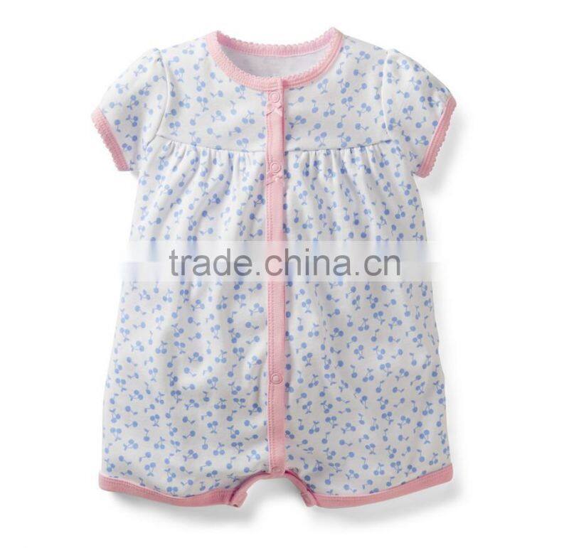 2014 wholesale baby one piece outfit cherry print creeper snap rompers cute kids girl jumpsuit