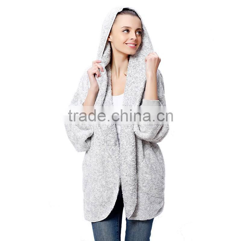 2016 Spring Fashion Oversized Fleece Cardigan Women Two-Tone Open Front Shrug Cardigan polar jacket With Hood And Pocket