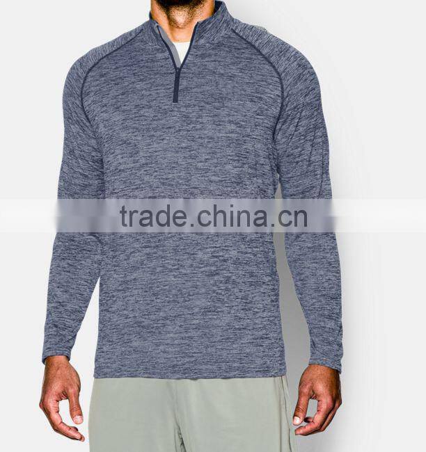 Long sleeve UPF 30 sports gym fitness highneck 1/2 zip t shirt performance t-shirts