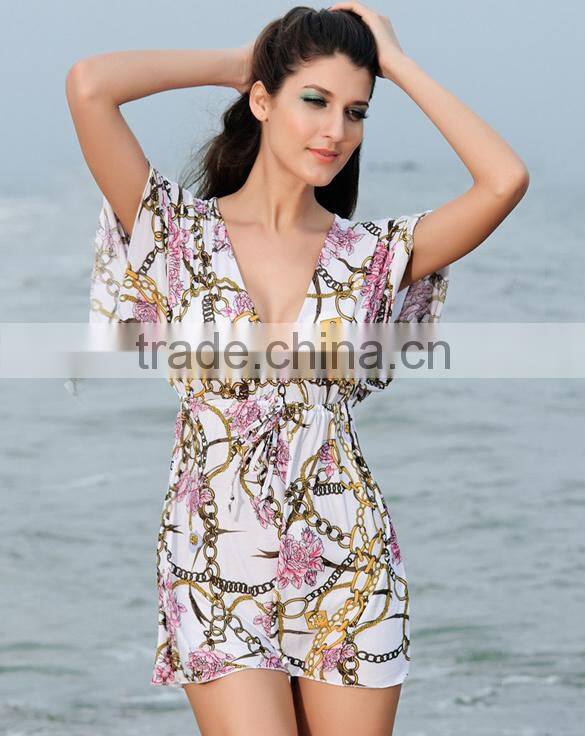 Women Cool Floral Pattern Summer Beach Dress Swimwear Smock Top SV002465