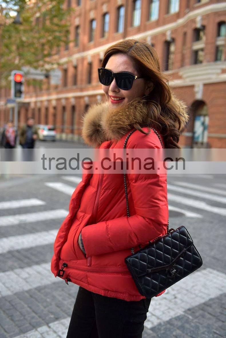 2015 New Design Short Ladies Black Designer Coat With Hoody