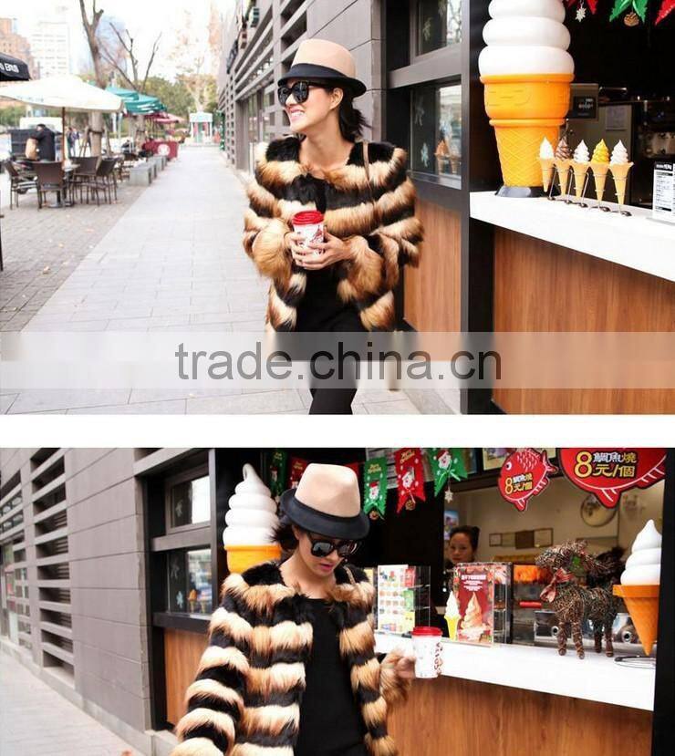 Casual Elegant Ladies Faux Fur Coats Winter Long Sleeve black and white strip Fur Coat Jacket Overcoat Short Design Outerwear