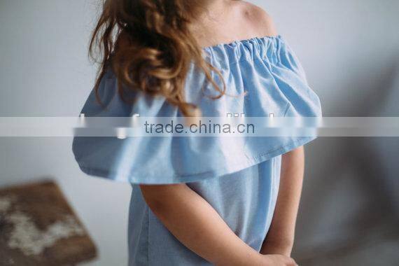 Mother Daughter Matching Dress Mommy And Me Off Shoulder Top Girl Blue Dress Frill Girl