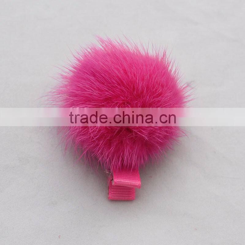 Myfur New Design Cute Fur Hairpin Real Mink Fur Pompom Hairpin For Girls