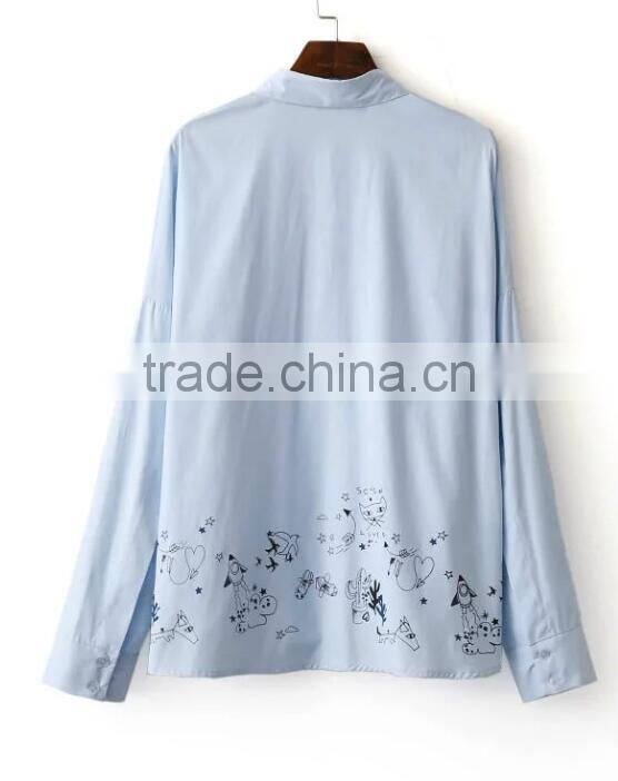 Runwaylover EY2387B Ladies 2017 Long Sleeve Label Printed Blouse