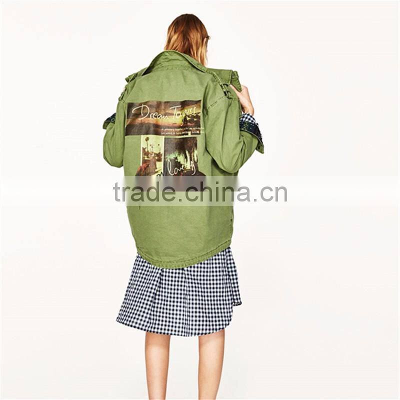 2017 OEM new design stylish forest green spread collar jacket