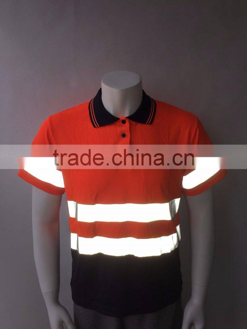 Hot sale mens fluorescent hi vis protective reflective custom 3M tape safety polo shirt