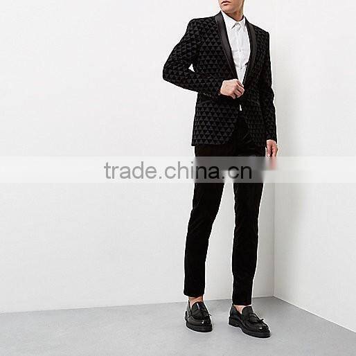 Men's Black smart velvet skinny fit pants