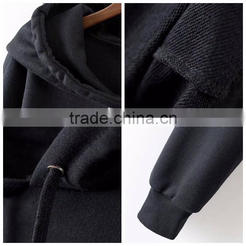 Fashion Black Long Sleeve Drawstring Wide Hood Cropped Hoodies for Girls