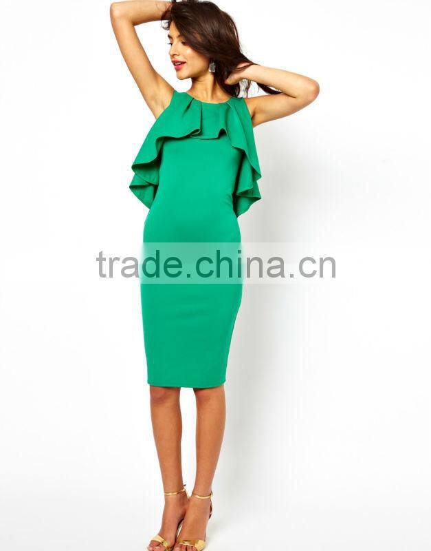 Midi Pencil Dress With Ruffles