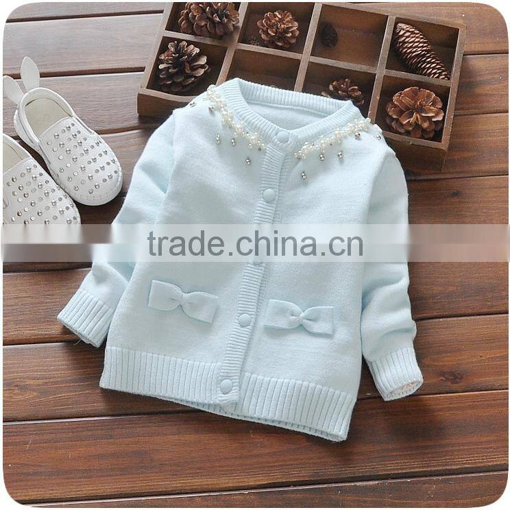 Sweet Baby Girls Cotton Sweaters Design With Beads and Bowknots For Children Knitted Cardigan