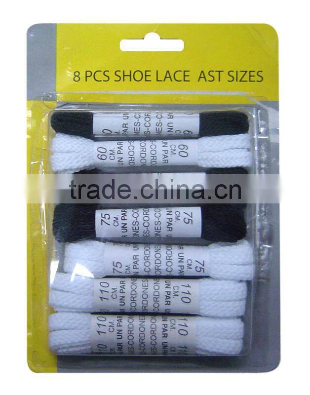 White and black flat metal tip waxed cotton braided shoe laces