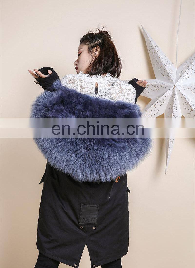 Long Style Warm Winter Real Fox Fur Parka Lined Fur Jacket With Fur Inside