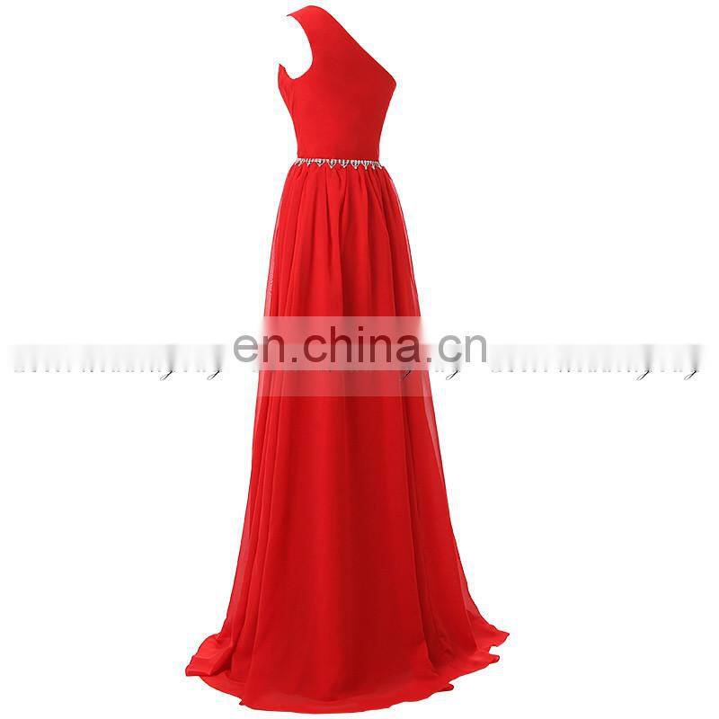 Wholesale Latest Design One Shoulder Floor-Length Red Chiffon Beaded Long Bridesmaid Dresses SD343