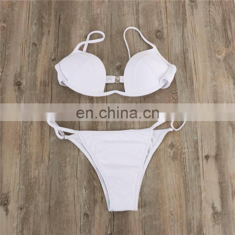 American Classical Beach Solid Bikini Set Two Pieces Summer Hot Sexy G String Swimsuit Woman Micro Push Up Swimsuit
