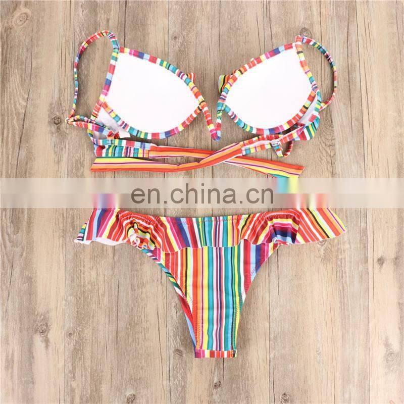 2019 new steel plate bikini print gathered ladies swimwear split with chest pad hot sale net red swimsuit