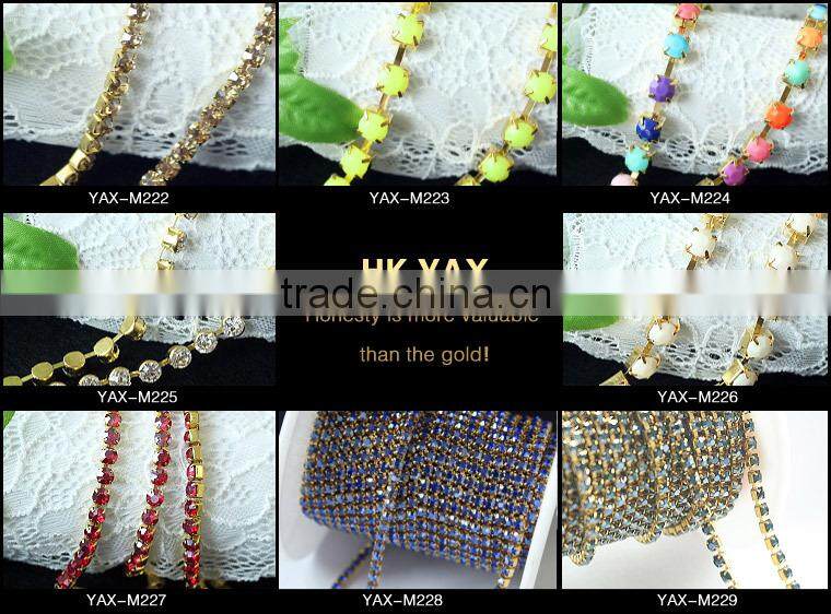 Y1125 Shiny rhinestone cup chain trimming;fancy rhinestone chain trim;china factory rhinestone cup chain