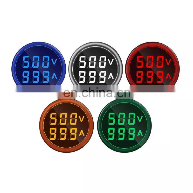 Mini Digital Voltmeter Ammeter 22mm Square AC 50-500V 0-100A Amp Volt Voltage Tester Meter Dual LED Indicator Pilot Lamp Light