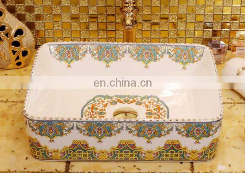 Luxury modern rectangular european style porcelain ceramic basin for hand washing