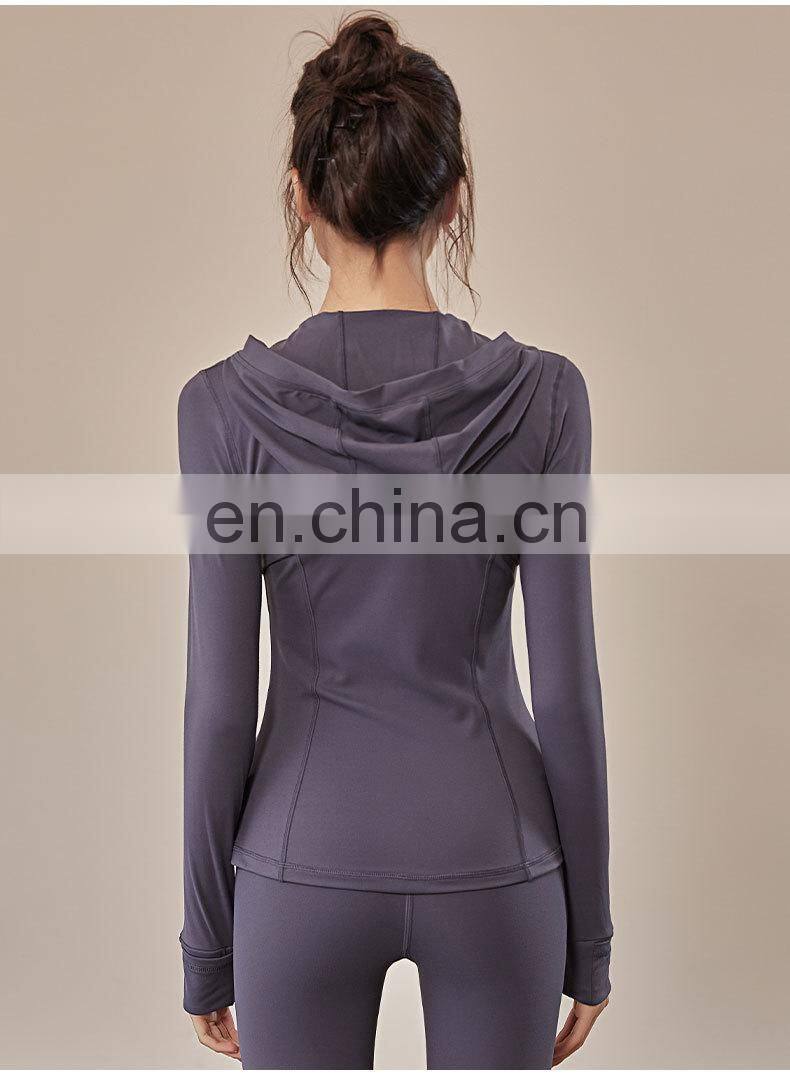 European and American fall/winter hooded sportswear women women's long-sleeved zipper tight-fitting yoga wear