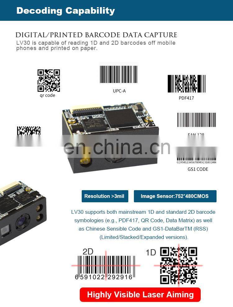 Scan Code Terminal ATM VTM Embedded RS232 USB Mini CMOS 2D 1D Barcode QR Scanner Module