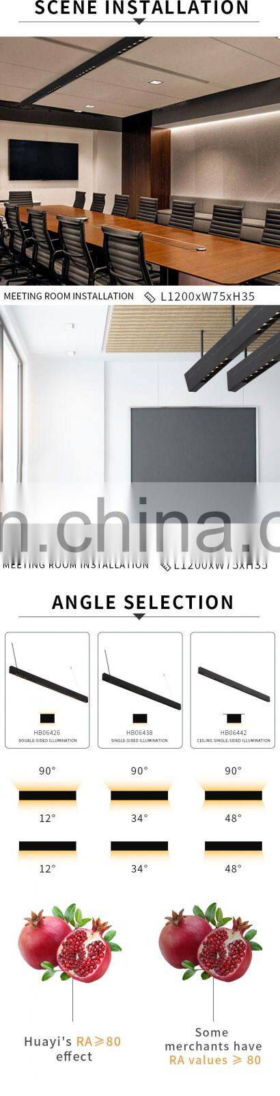 HUAYI CE Aluminum IP20 Black Smd 3030 20w 40w Led Linear Pendant Light Fixture