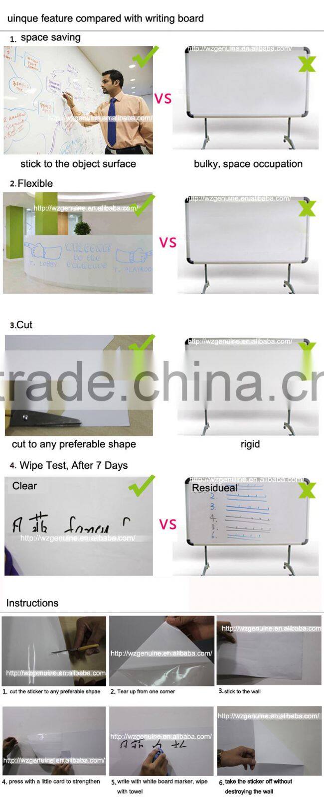 Adhesive white board kids wall stickers