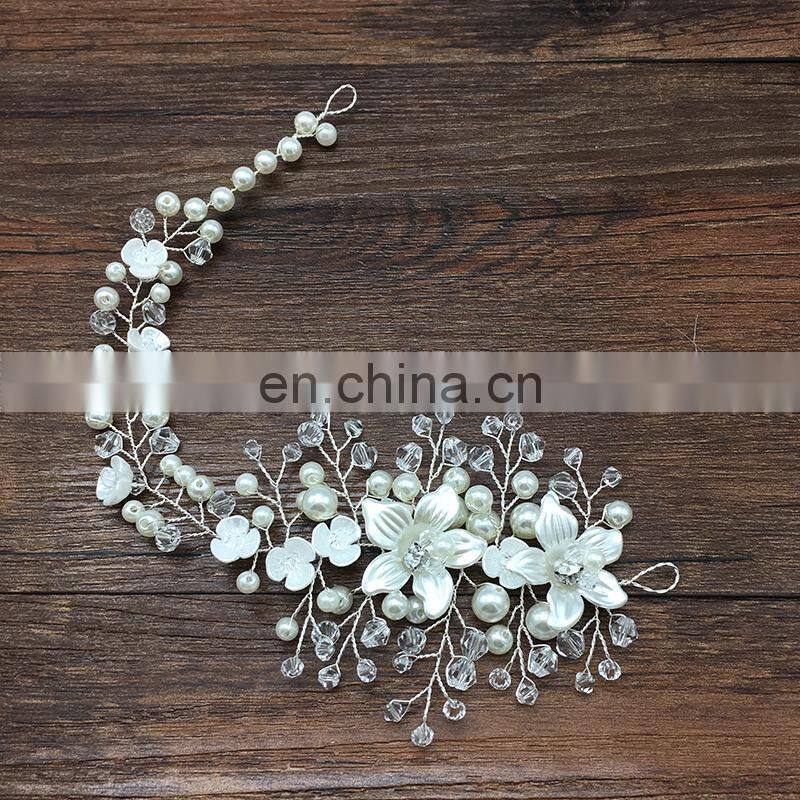 Flower Headwear Wedding Headband for Bride Crystal Pearls Women Tiara Bridal Headpieces Hair Jewelry Accessories