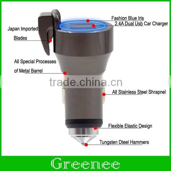 Newest Multifunction Car Charger Dual USB Tungsten Steel Safe Hammers for iPhone 6 6S Plus and Smartphones