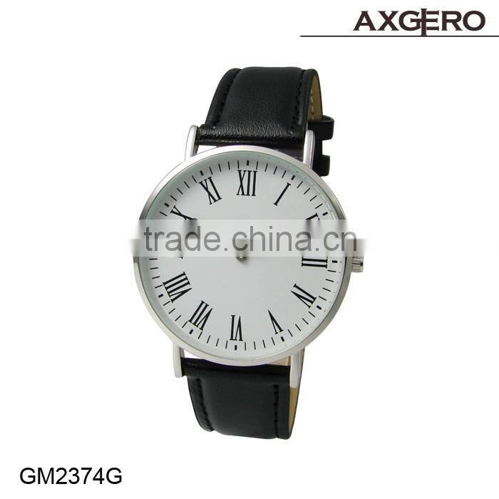 2016 Fashion stainless steel back water resistant leather wrist watch