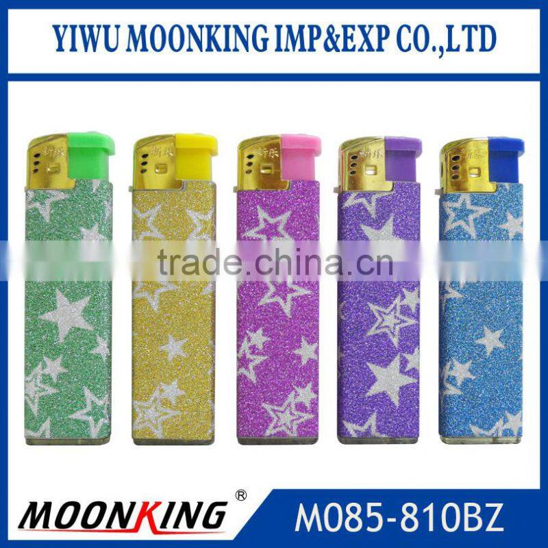 Latest diamond ignition gold head windproof electronic cigarette custom sticker lighter