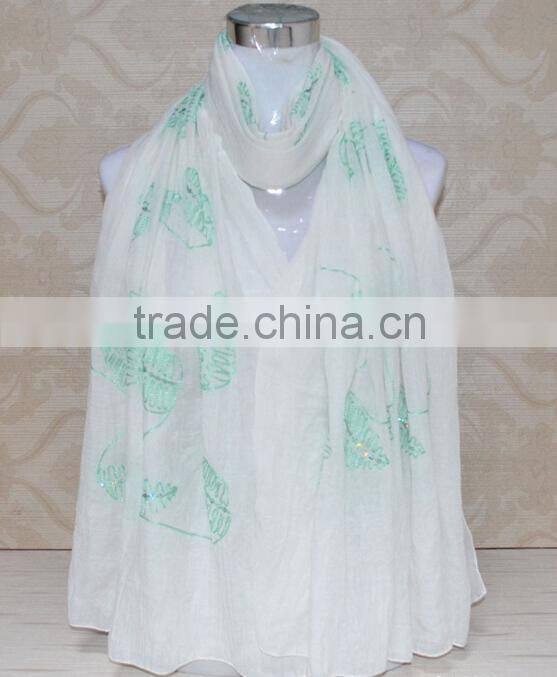 New Style Sequin Leaf Pattern Cotton Fashion Woman Embroidered Shawls