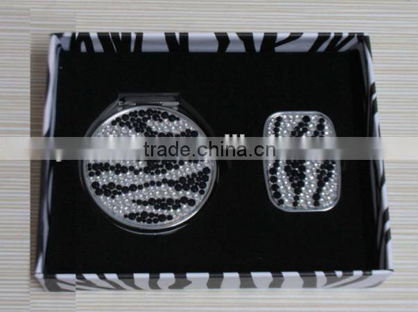 2016 Zebra Mirror Bling Crystal Pill Box and Leopard Mirror Wholesale