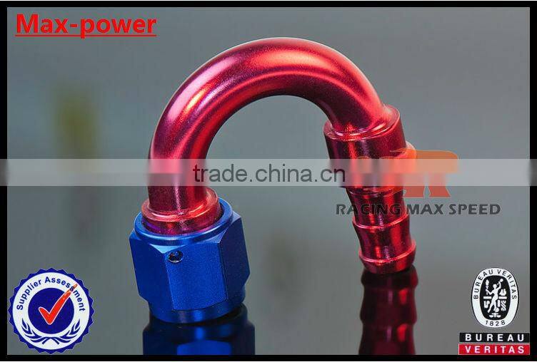 Hot Sale! Oil cooler Hose Fitting 180 degree Push On Hose End AN4 AN6 AN8 AN10 AN12 Blue and Red