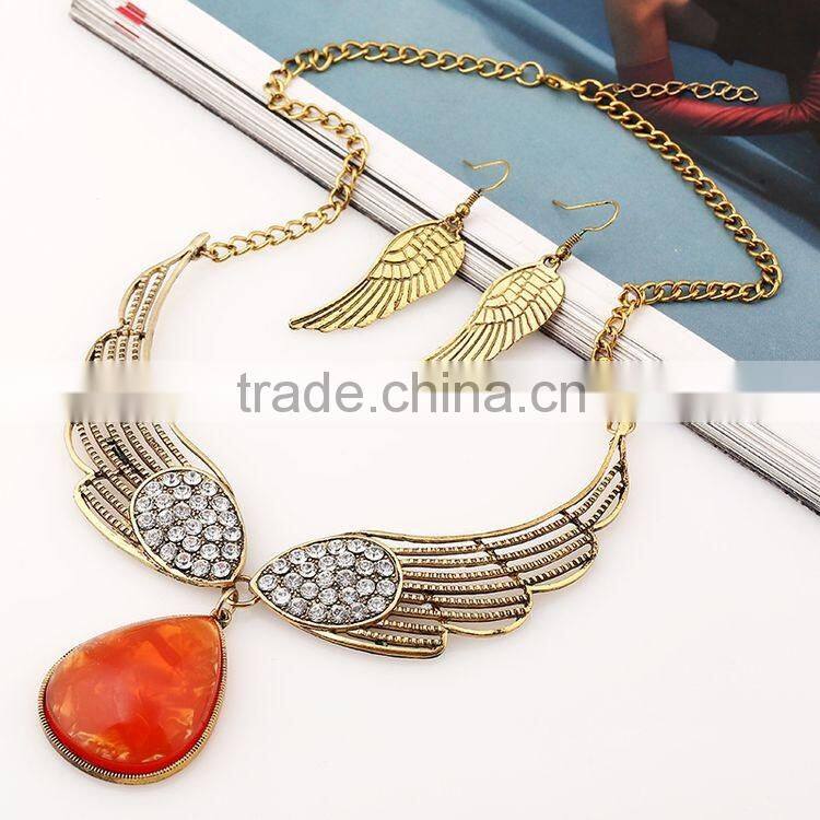 New Fashion Sweetly Angel Wings Water Droplets Gem Diamond Jewelry Set