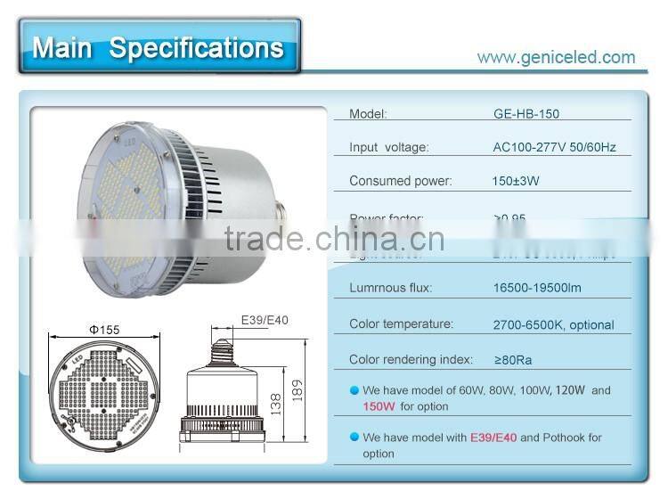 5 years warranty CE ROSH IP65 150w led high bay light 400w metal halide lamp replacement